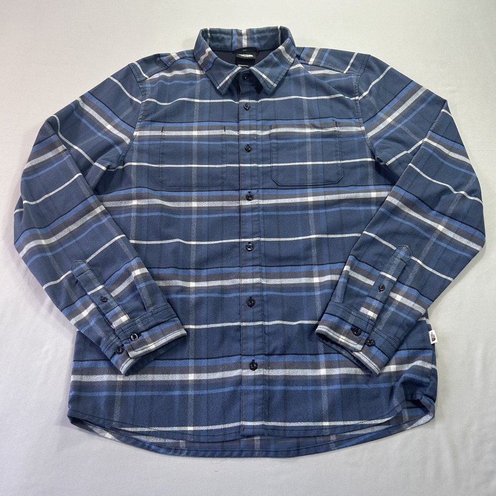 North Face Shirt Mens Medium Blue Plaid Button Up Outdoor Stretch Flannel Vented